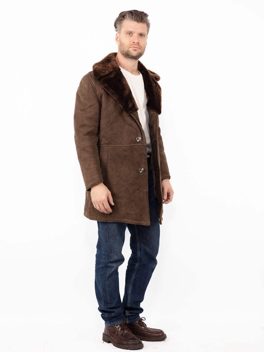 Vintage 70's Men Sheepskin Coat in Brown
