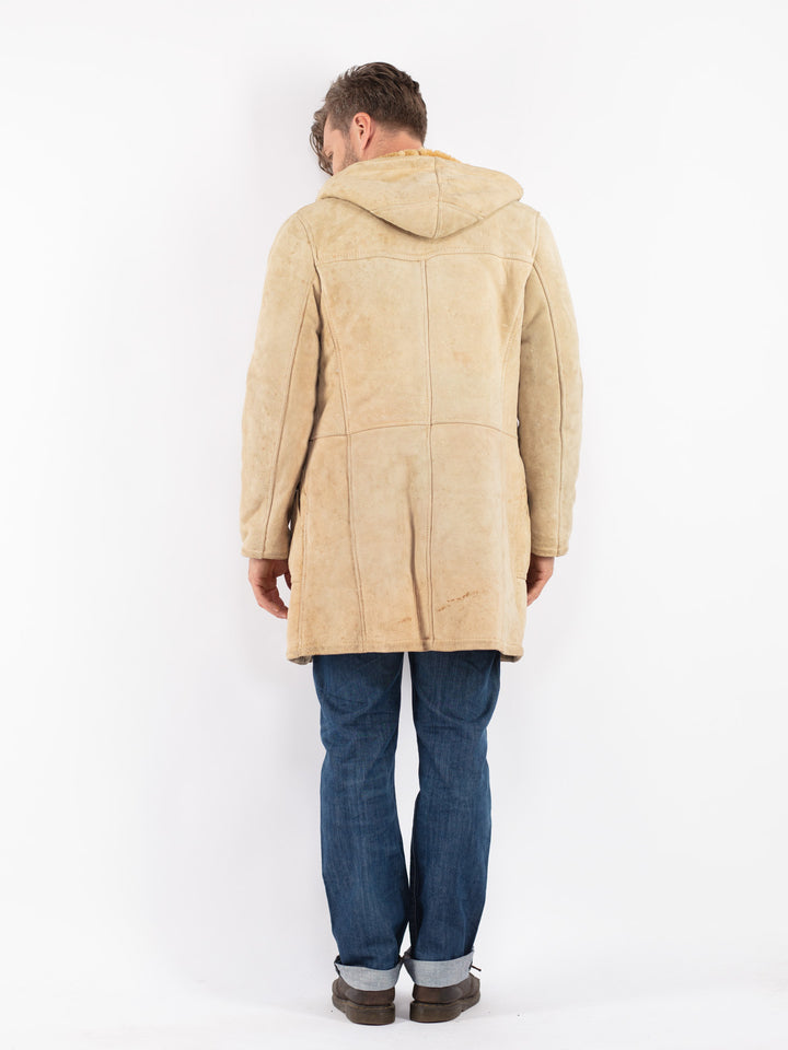 Vintage Men Sheepskin Coat in Beige