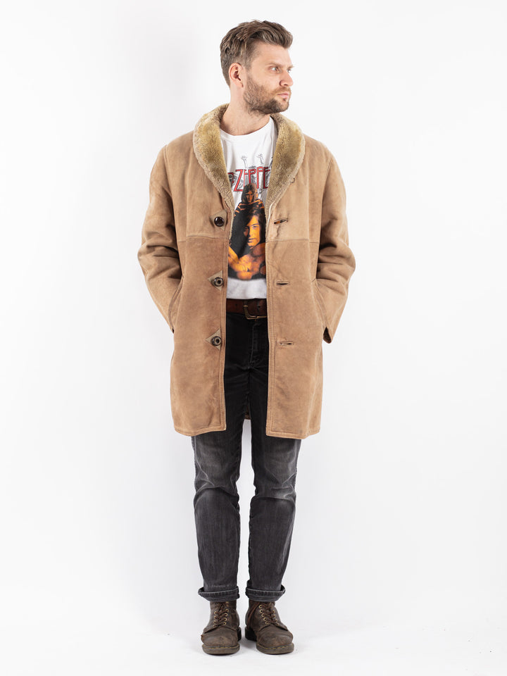 Vintage 70's Men Sheepskin Coat in Beige