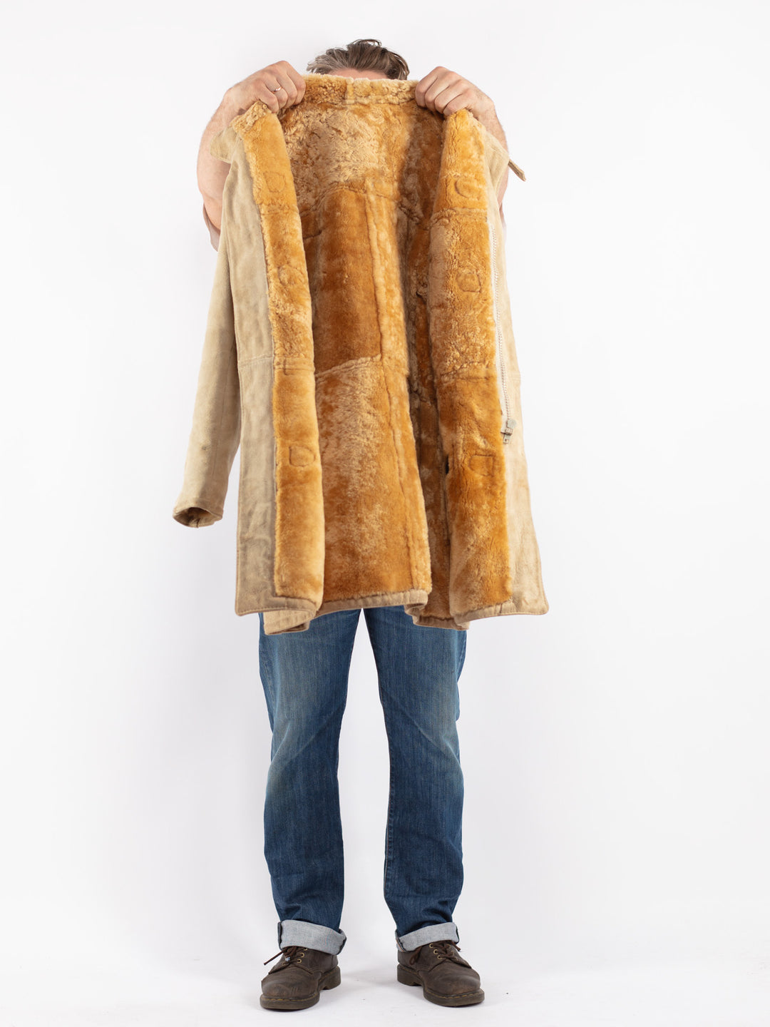 Vintage Men Sheepskin Coat in Beige