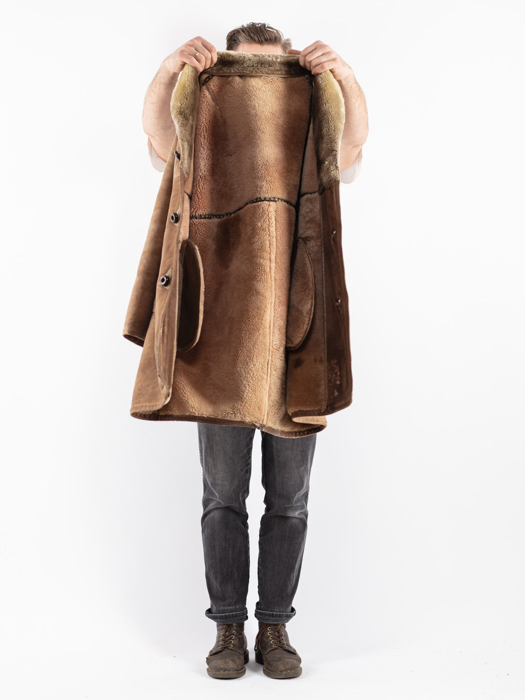 Vintage 70's Men Sheepskin Coat in Beige