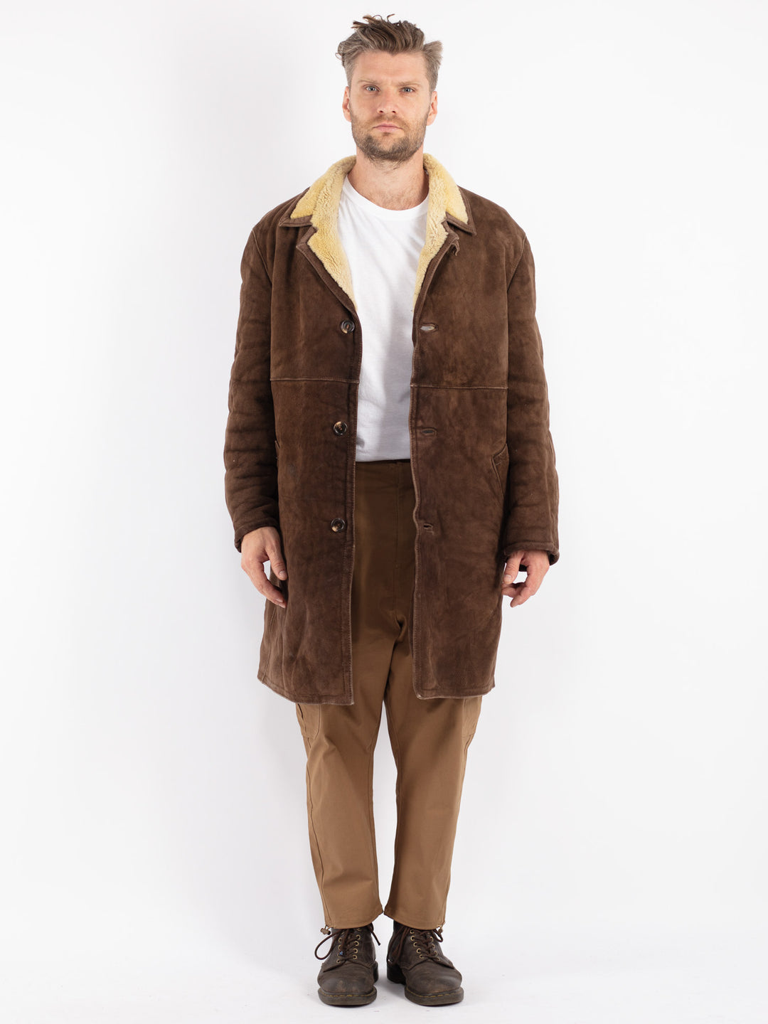 Vintage Men Sheepskin Coat in Brown