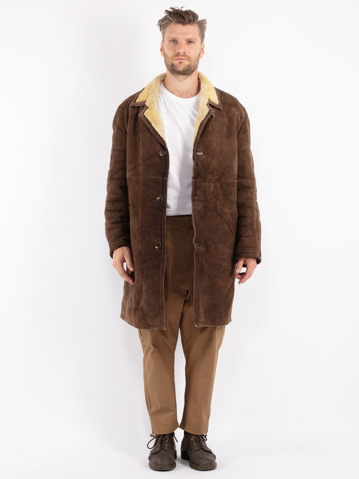 Vintage Men Sheepskin Coat in Brown