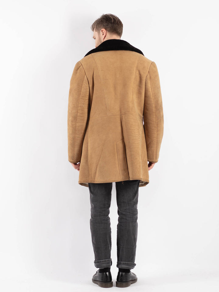 Vintage 70's Men Sheepskin Shearling Coat in Beige