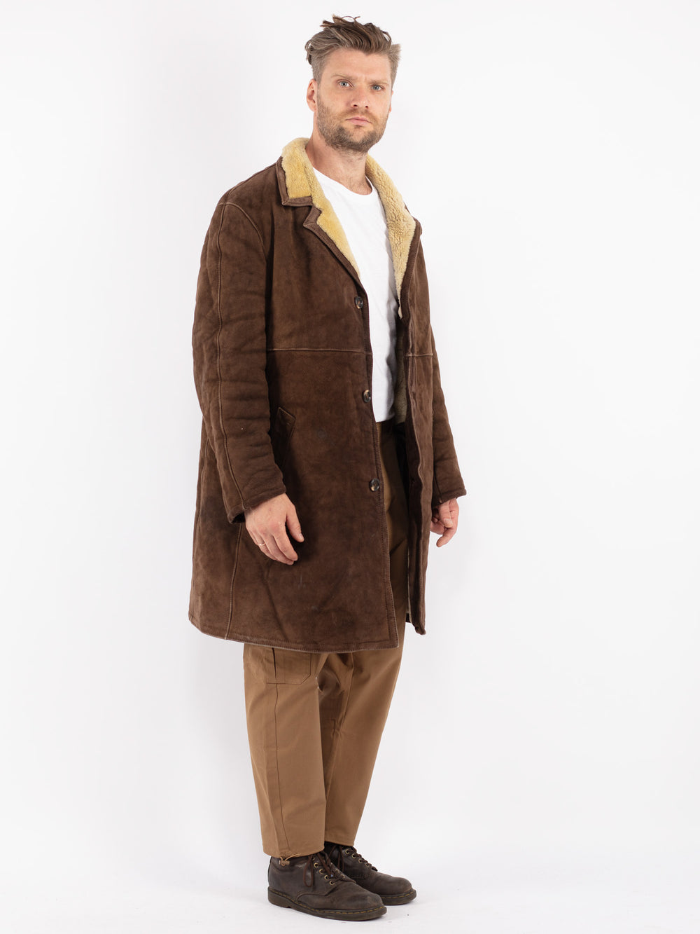 Vintage Men Sheepskin Coat in Brown