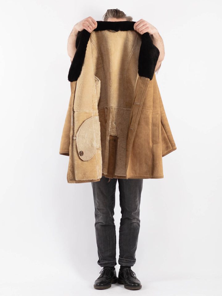 Vintage 70's Men Sheepskin Shearling Coat in Beige