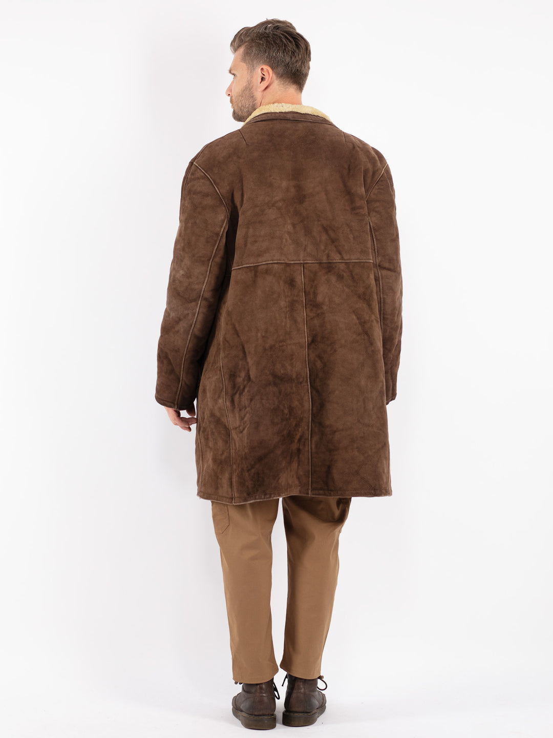 Vintage Men Sheepskin Coat in Brown