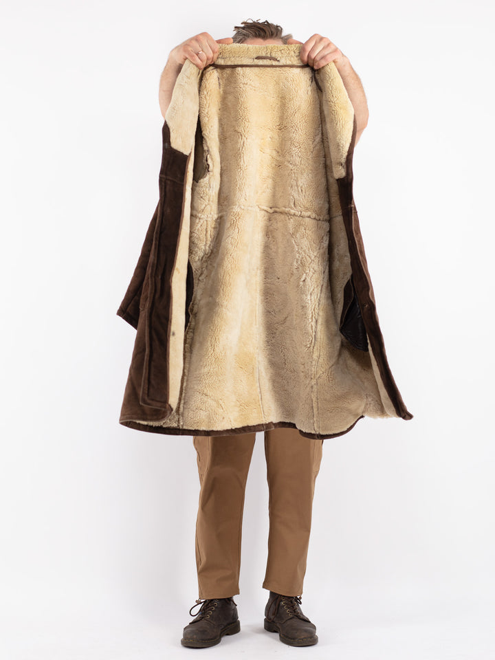 Vintage Men Sheepskin Coat in Brown