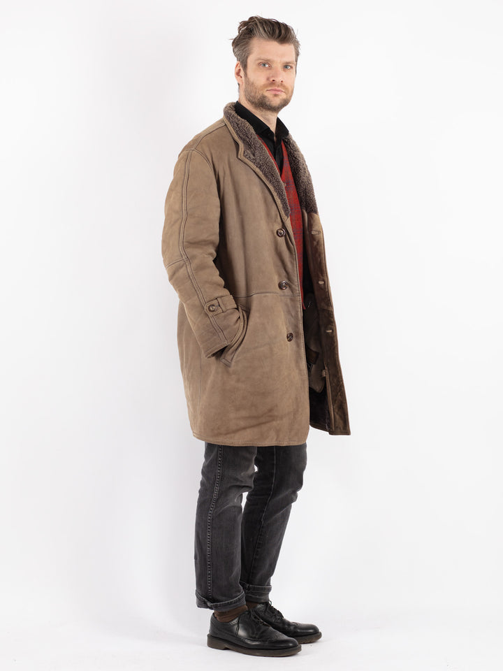 Vintage 70's Men Sheepskin Coat in Beige