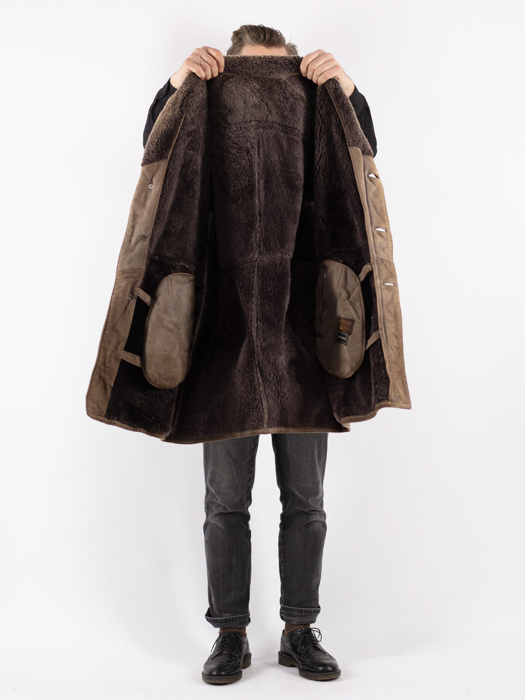 Vintage 70's Men Sheepskin Coat in Beige
