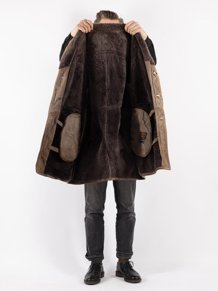 Vintage 70's Men Sheepskin Coat in Beige