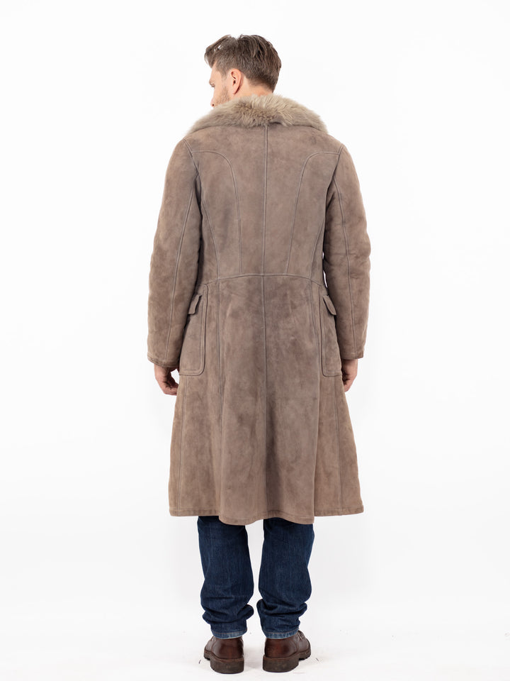 Vintage 70's Men Sheepskin Coat in Faded Gray