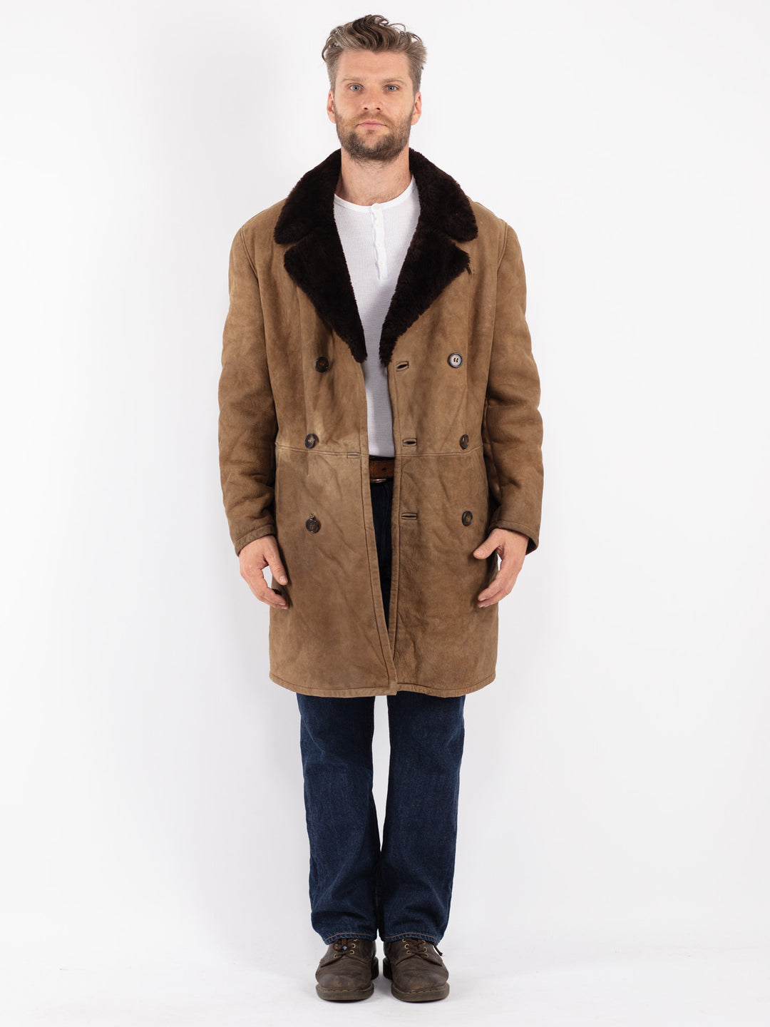 Vintage Men Sheepskin Coat in Brown