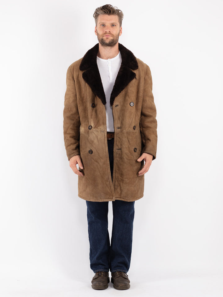 Vintage Men Sheepskin Coat in Brown