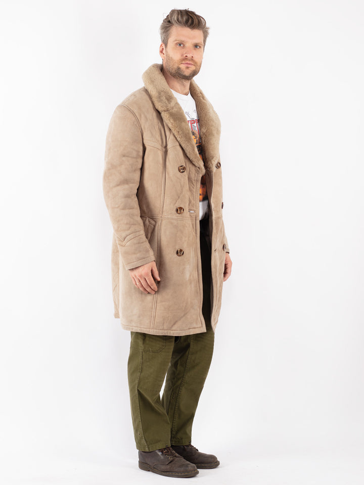 Vintage Men Sheepskin Coat in Beige