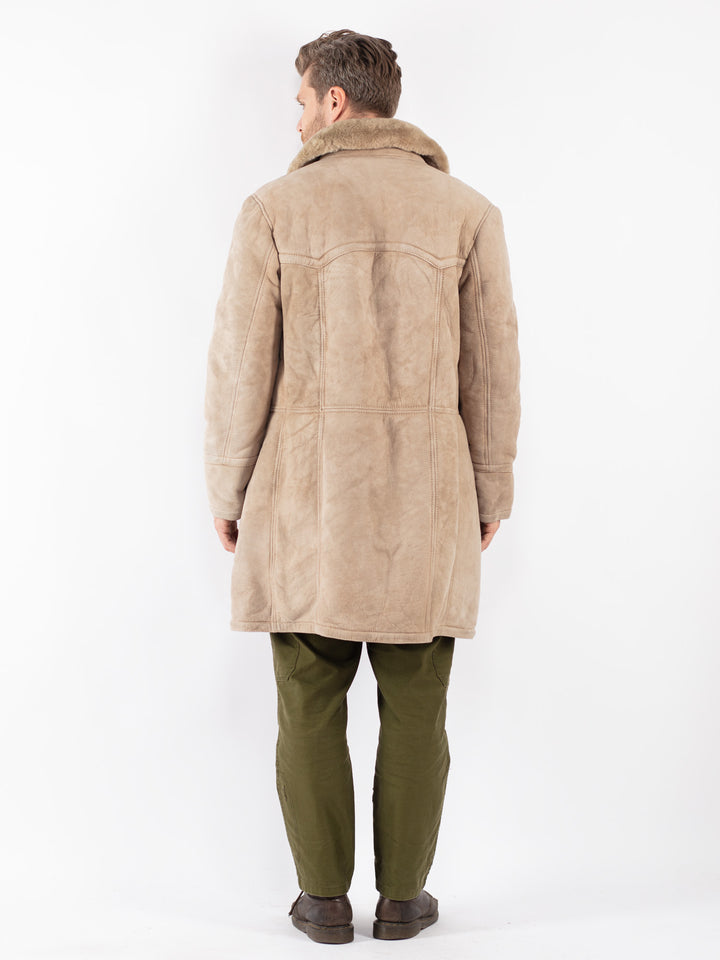 Vintage Men Sheepskin Coat in Beige