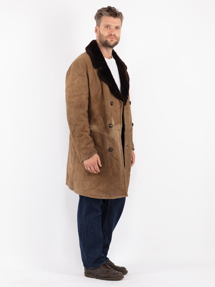 Vintage Men Sheepskin Coat in Brown