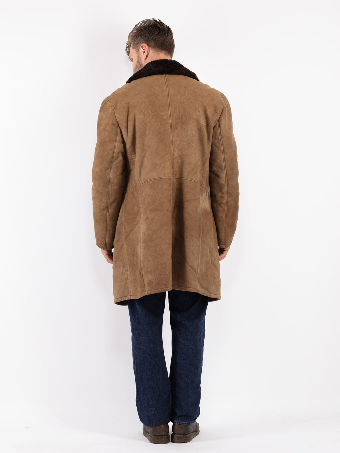 Vintage Men Sheepskin Coat in Brown