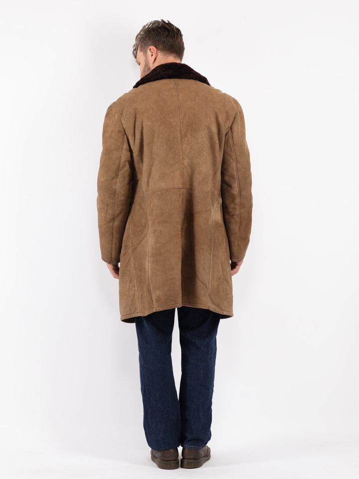 Vintage Men Sheepskin Coat in Brown