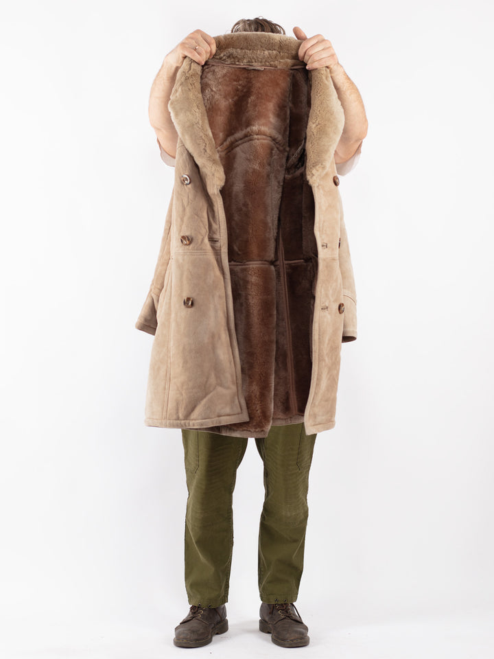 Vintage Men Sheepskin Coat in Beige
