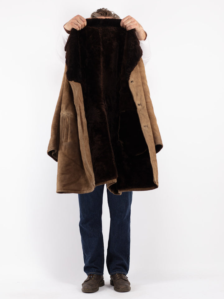 Vintage Men Sheepskin Coat in Brown