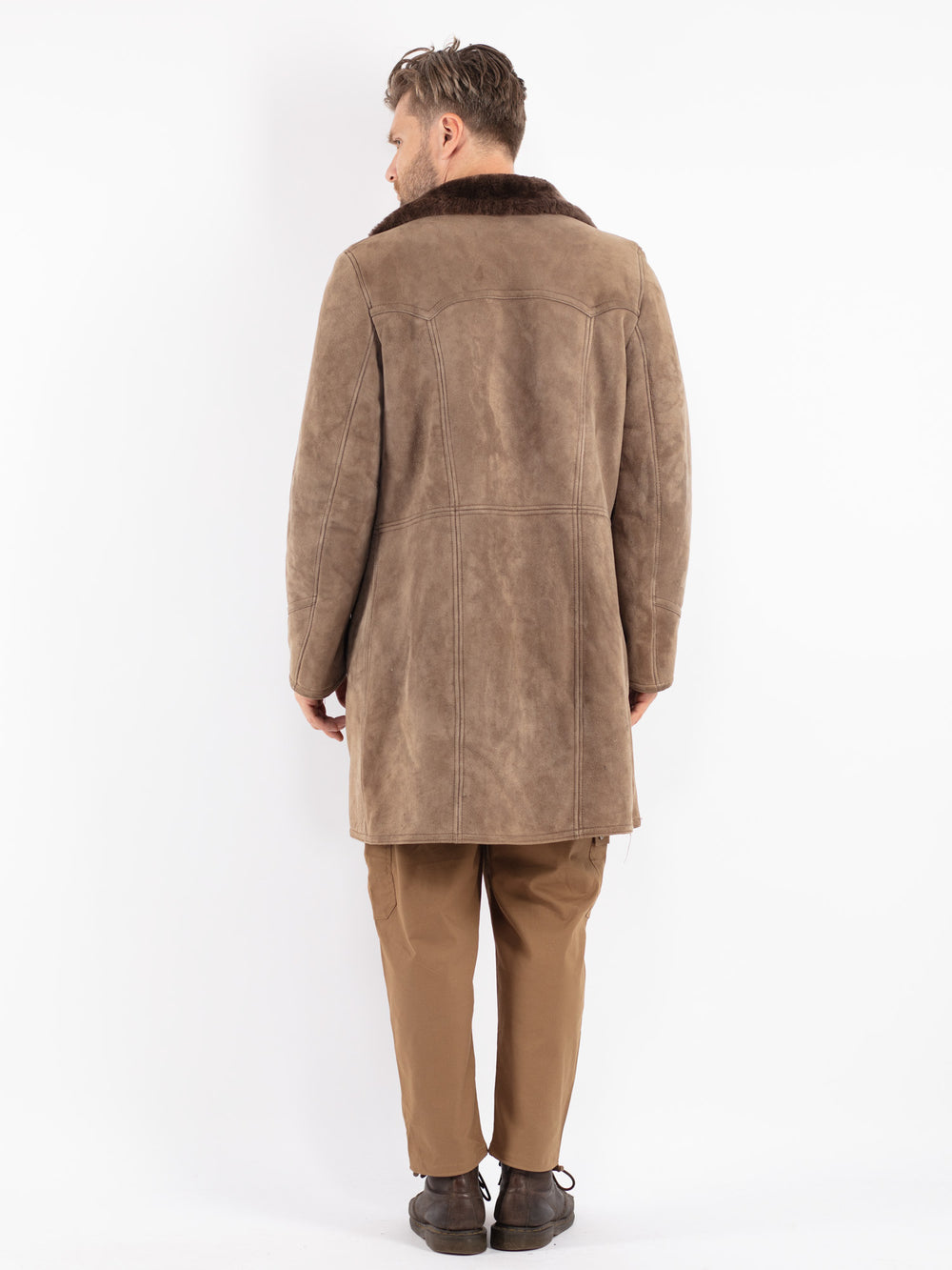 Vintage 70's Men Sheepskin Coat in Beige