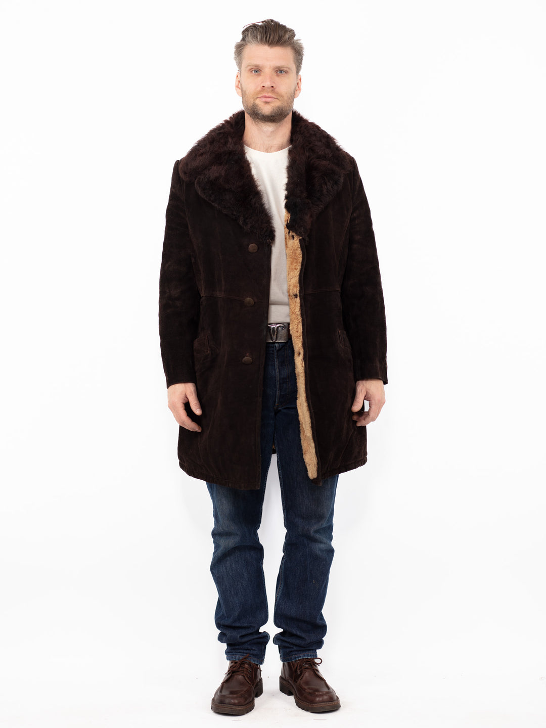 Vintage 70's Men Sheepskin Coat in BrownZ2635