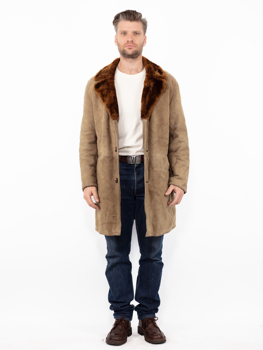 Vintage 70's Men Sheepskin Coat in BeigeZ2636