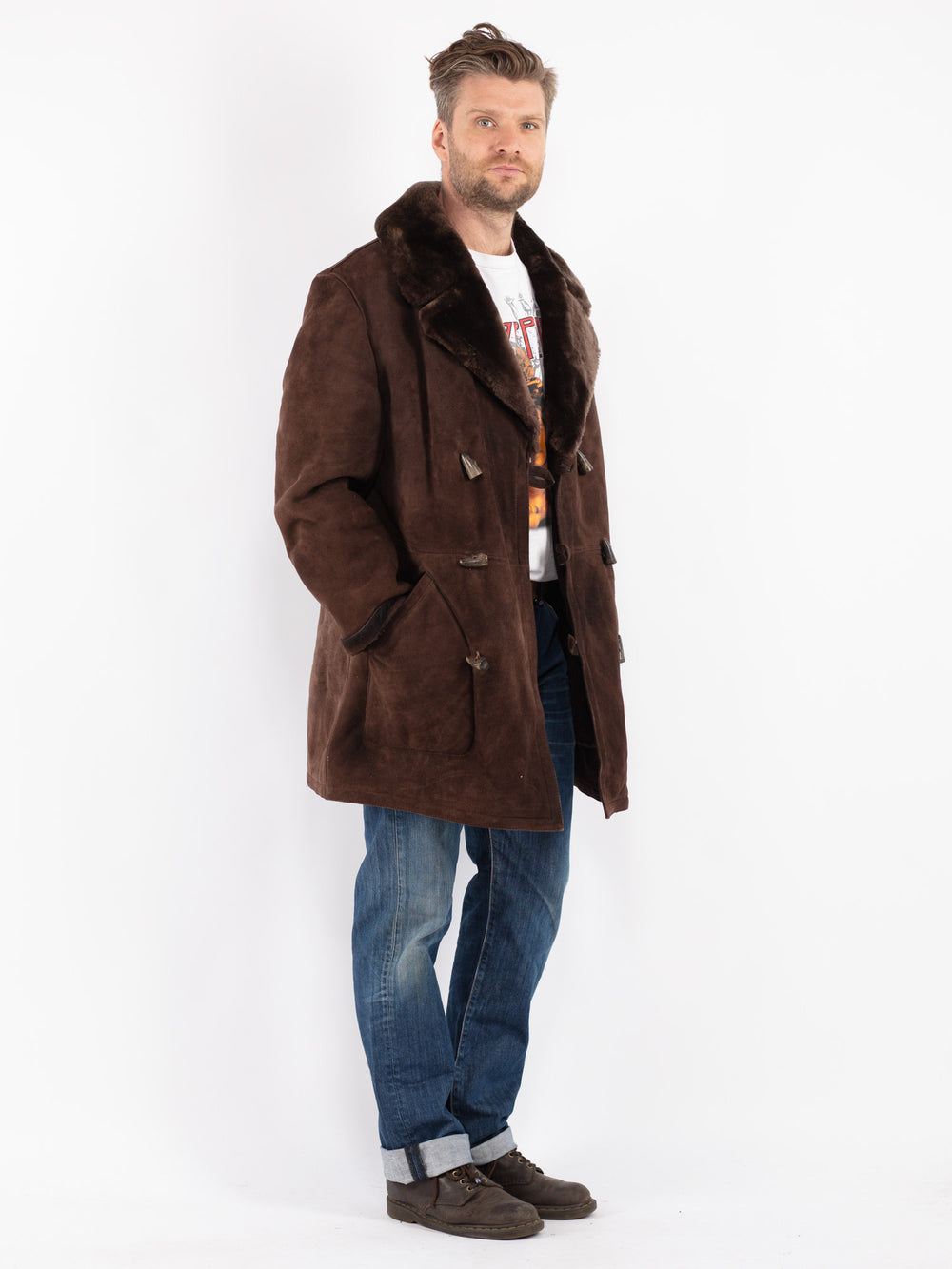 Vintage Men Sheepskin Coat in Brown