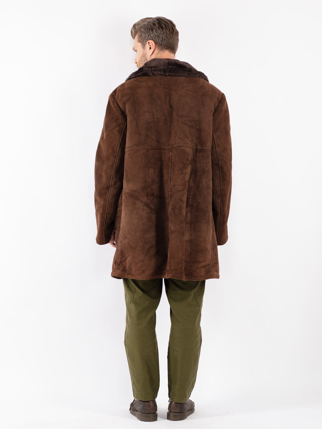 Vintage Men Sheepskin Shearling Coat in Brown