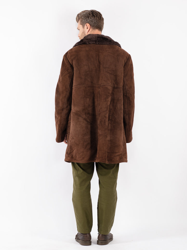Vintage Men Sheepskin Shearling Coat in Brown