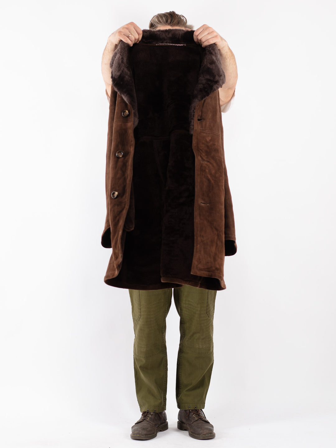 Vintage Men Sheepskin Shearling Coat in Brown