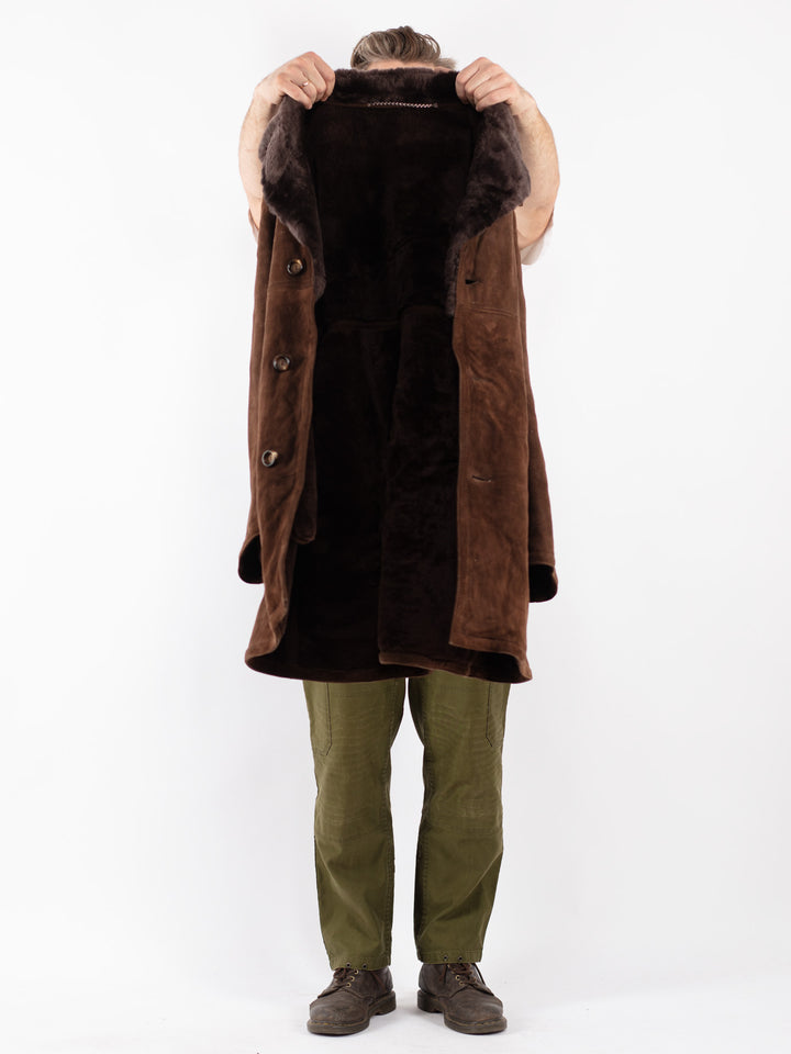 Vintage Men Sheepskin Shearling Coat in Brown