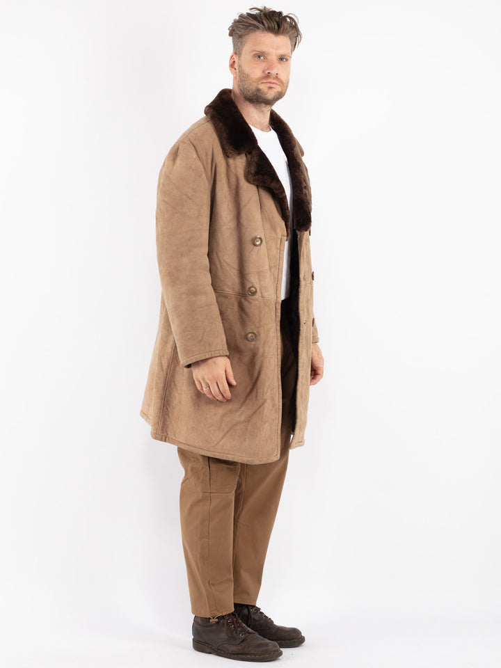 Vintage Men Sheepskin Coat in Beige