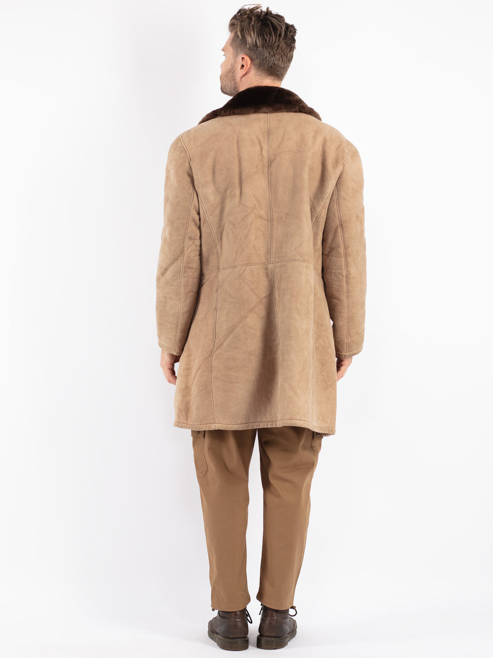 Vintage Men Sheepskin Coat in Beige