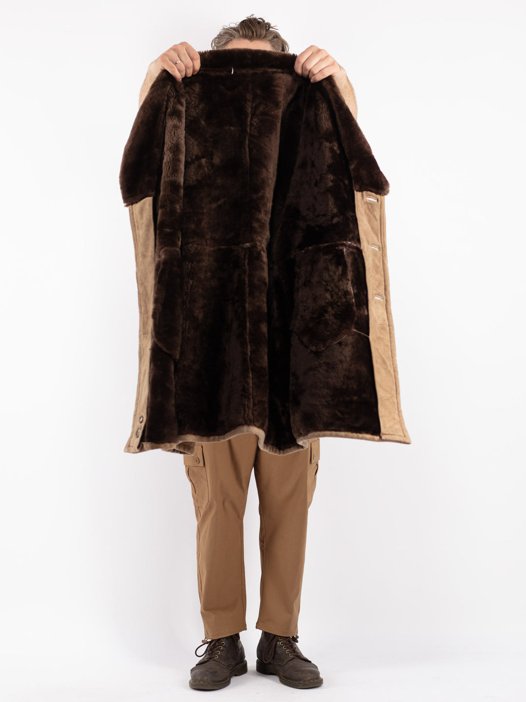 Vintage Men Sheepskin Coat in Beige