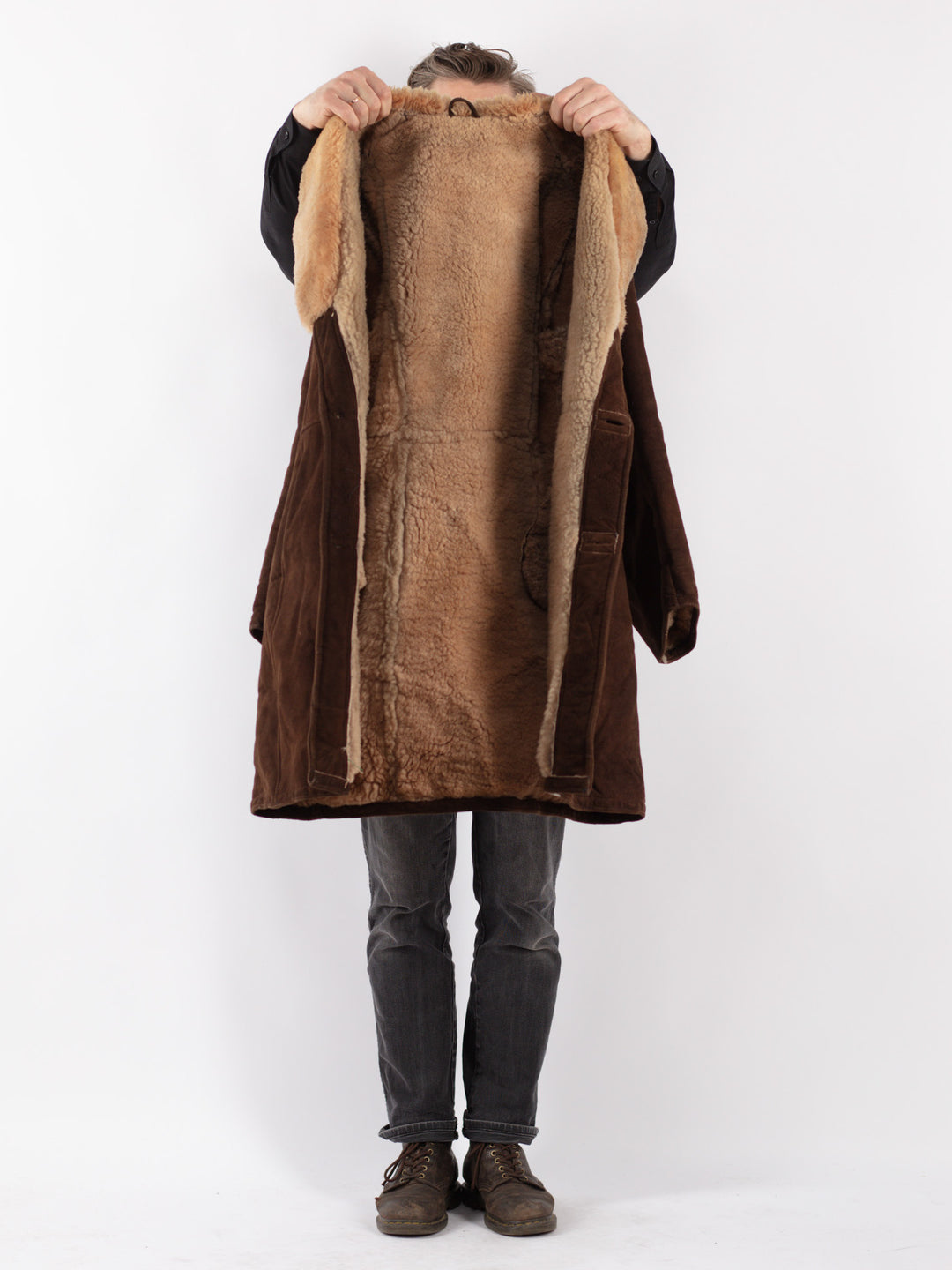 Vintage 70's Men Sheepskin Shearling Coat in Brown