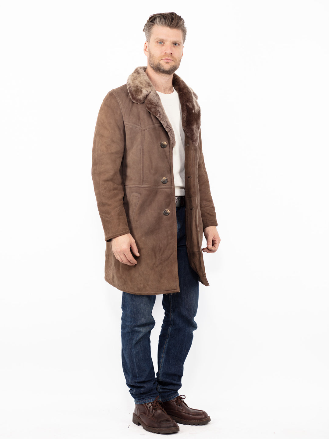Vintage 70's Men Sheepskin Coat in BrownZ2638