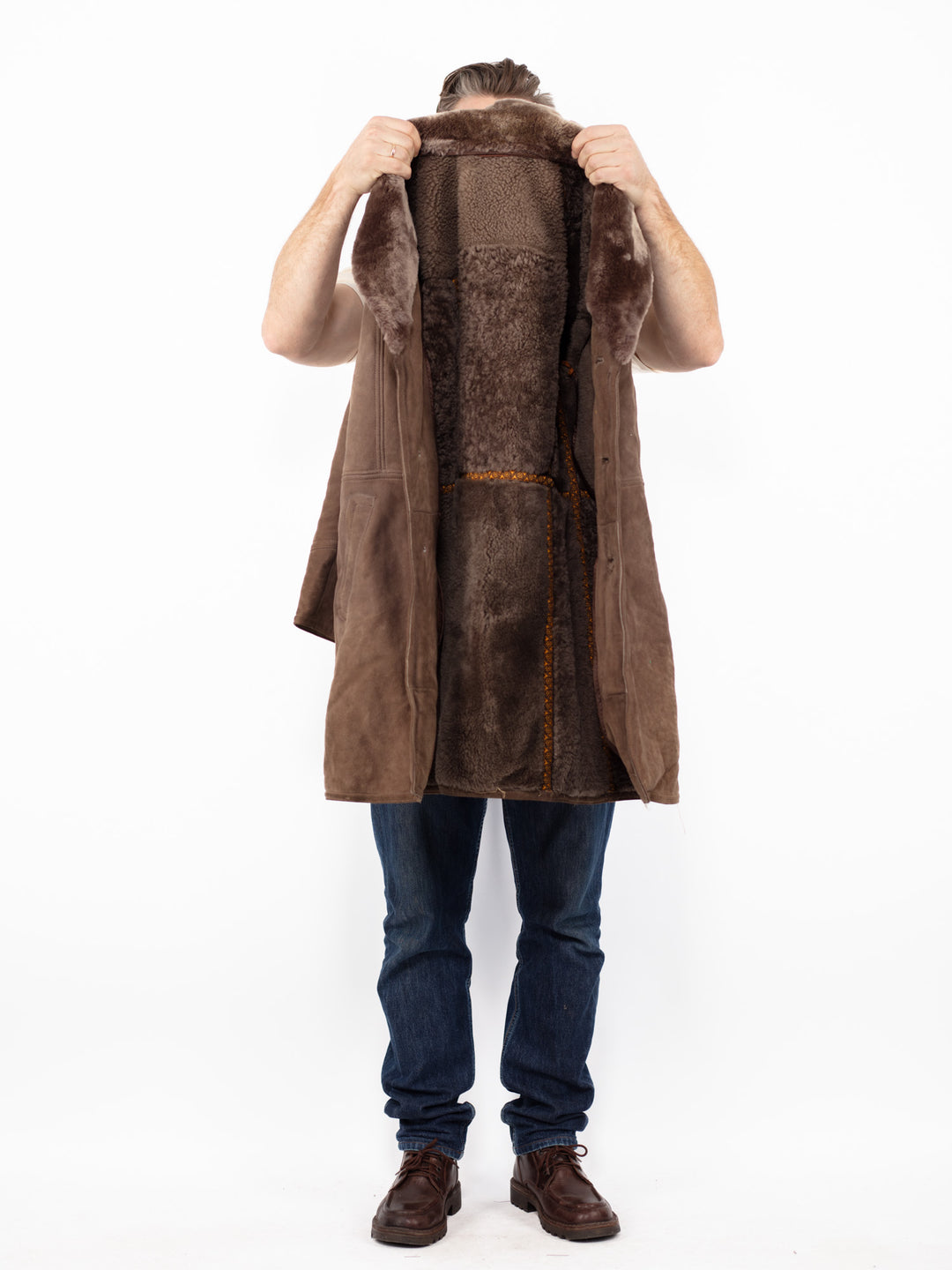 Vintage 70's Men Sheepskin Coat in BrownZ2638