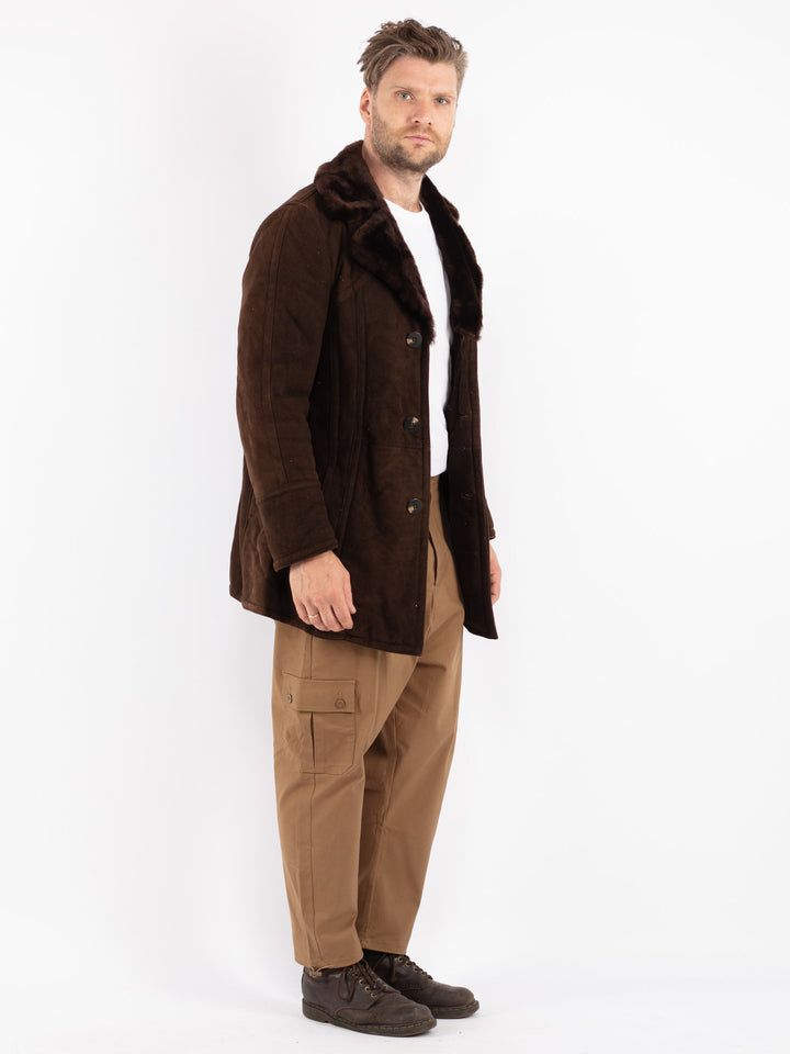 Vintage 70's Men Sheepskin Coat in Brown