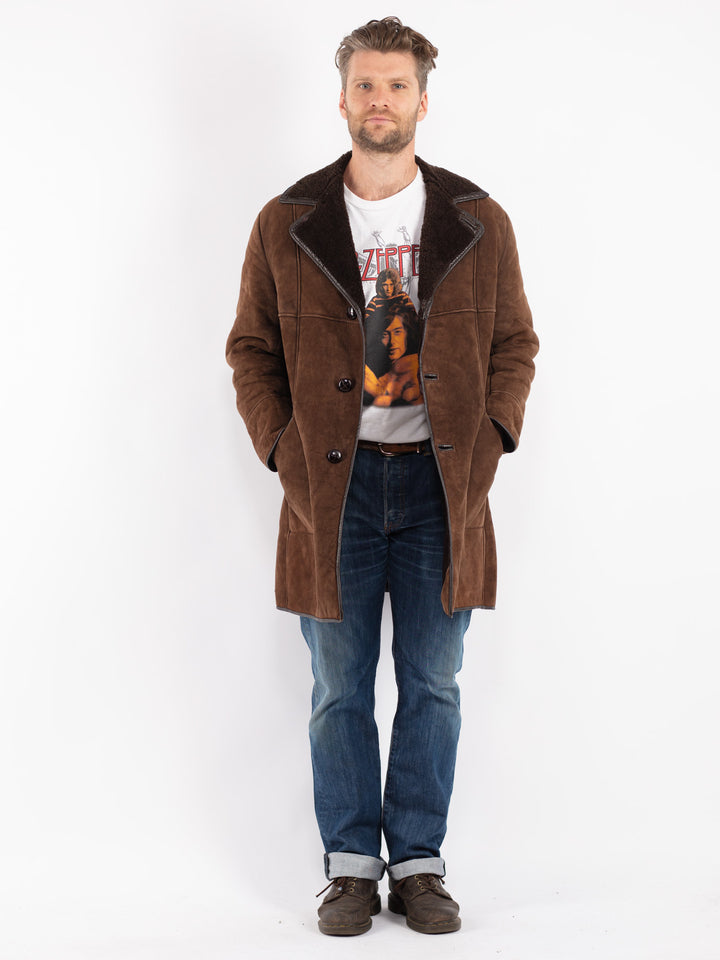 Vintage Men Sheepskin Coat in Brown