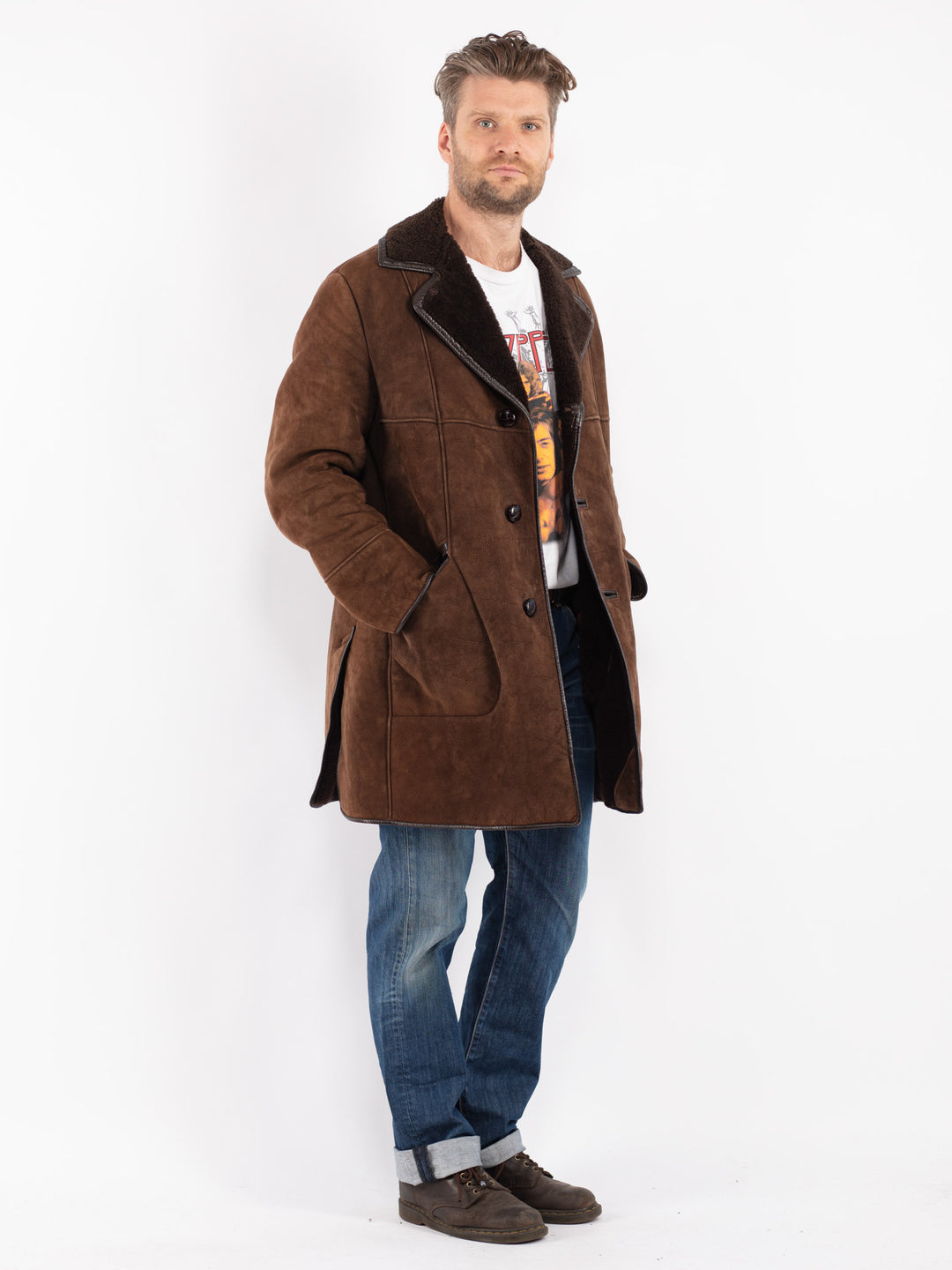 Vintage Men Sheepskin Coat in Brown