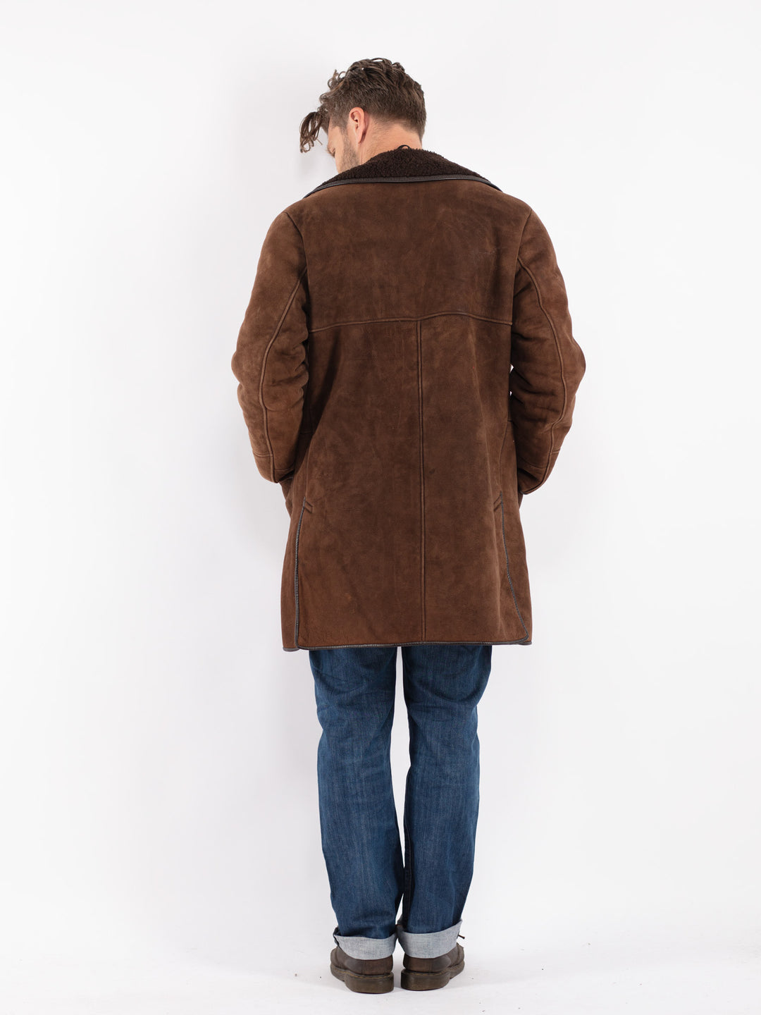 Vintage Men Sheepskin Coat in Brown