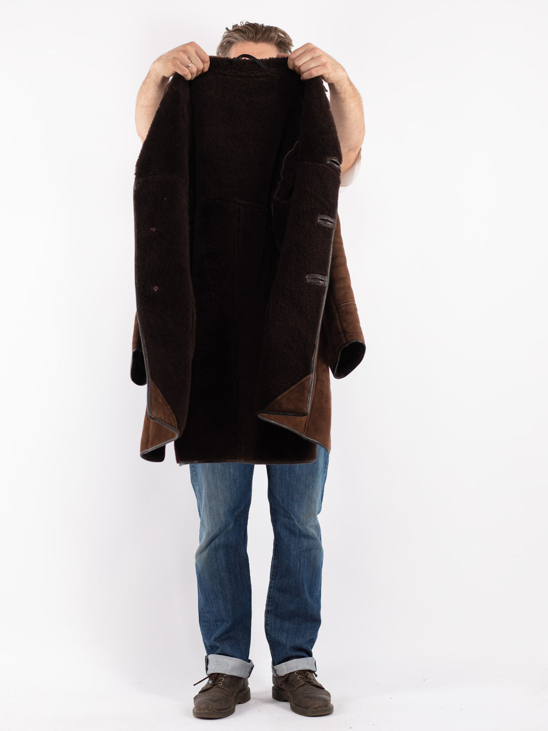 Vintage Men Sheepskin Coat in Brown