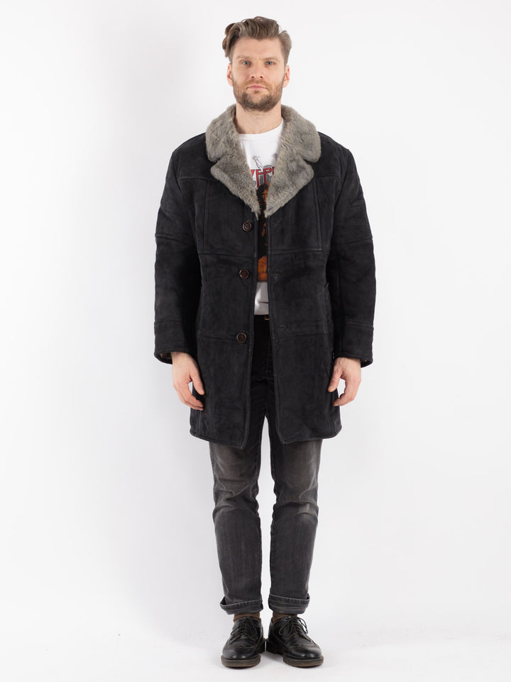 Vintage 70's Men Sheepskin Coat in Gray
