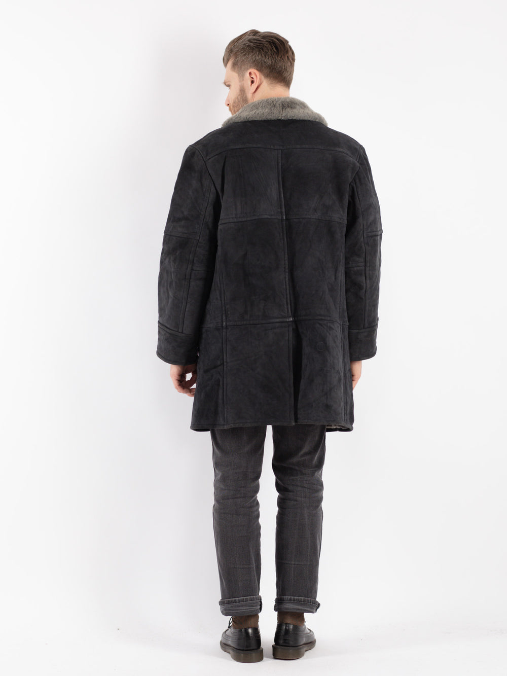 Vintage 70's Men Sheepskin Coat in Gray