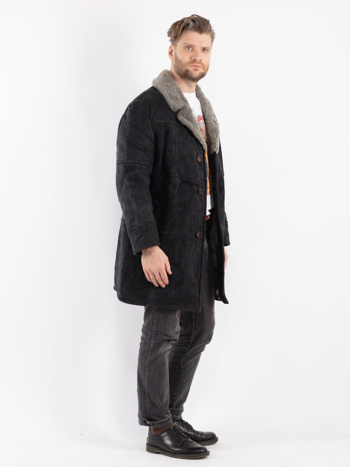 Vintage 70's Men Sheepskin Coat in Gray