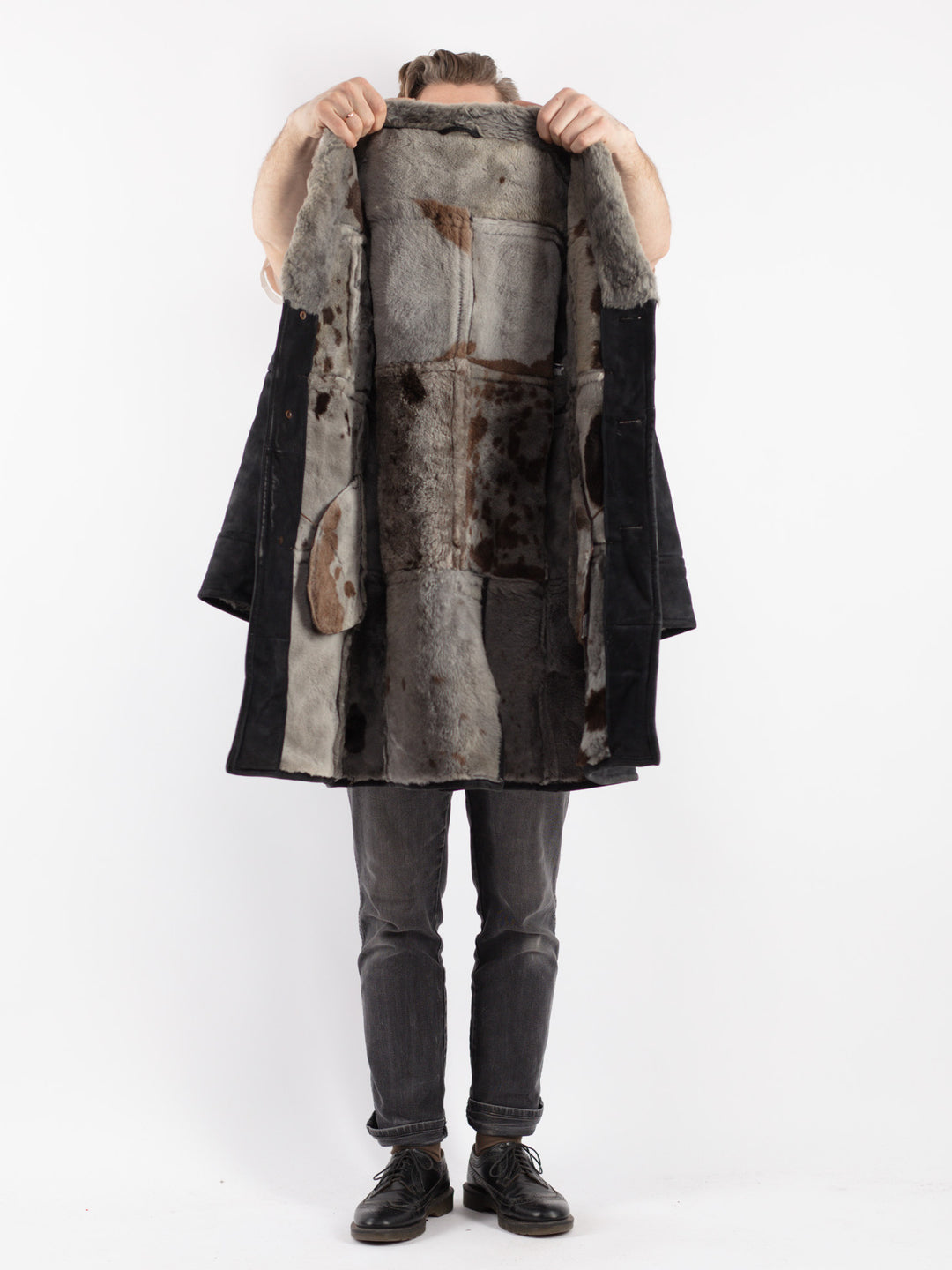 Vintage 70's Men Sheepskin Coat in Gray