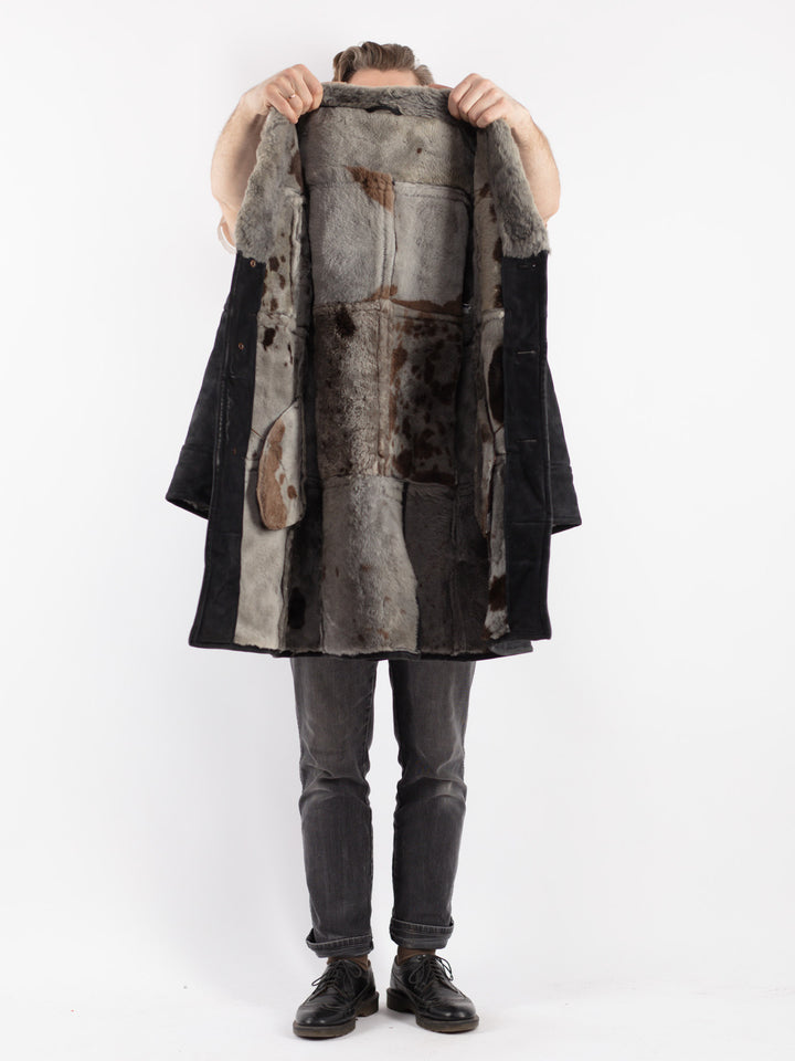 Vintage 70's Men Sheepskin Coat in Gray