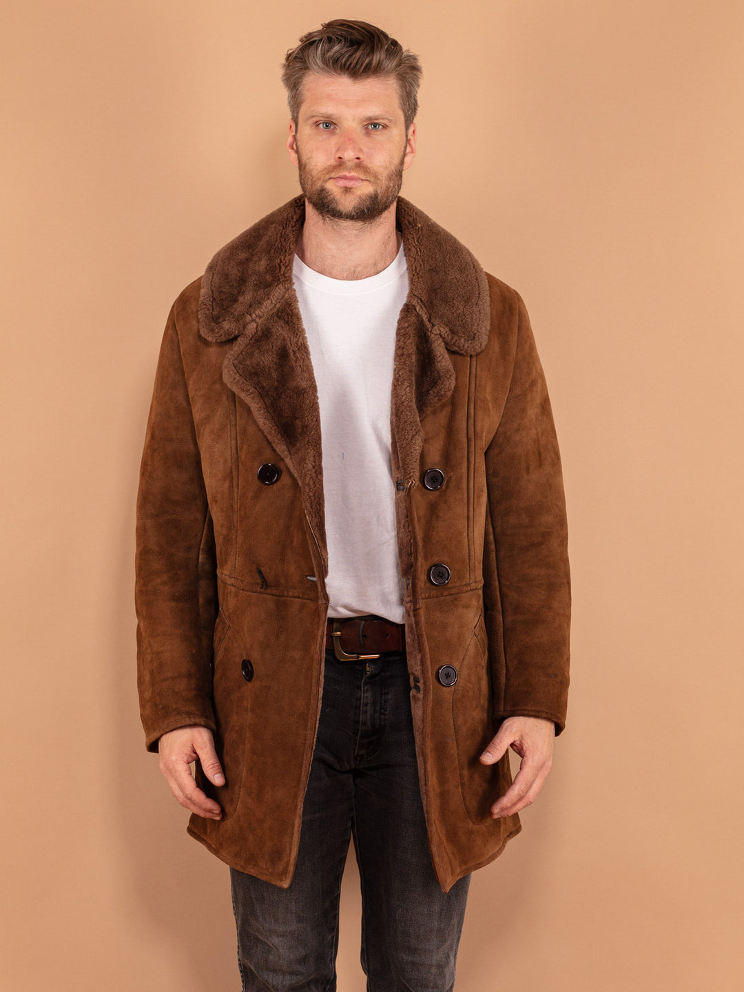 Vintage 70's Men Sheepskin Coat in Brown